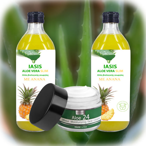 2 Κρητικές Αλόες της επιλογής σας + 1 κρέμα Aloe24 ΔΩΡΟ
