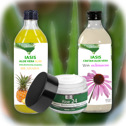 2 Κρητικές Αλόες της επιλογής σας + 1 κρέμα Aloe24 ΔΩΡΟ