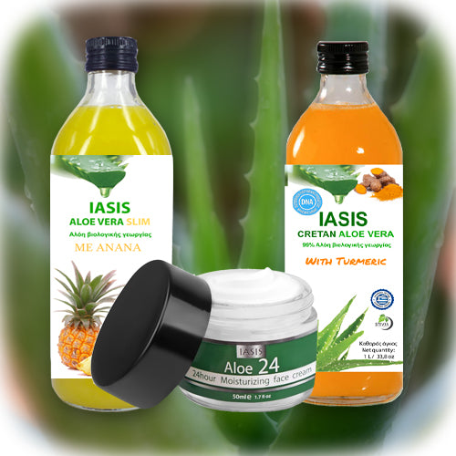 2 Κρητικές Αλόες της επιλογής σας + 1 κρέμα Aloe24 ΔΩΡΟ