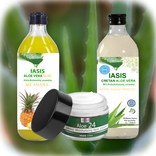 2 Κρητικές Αλόες της επιλογής σας + 1 κρέμα Aloe24 ΔΩΡΟ