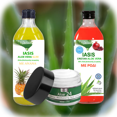 2 Κρητικές Αλόες της επιλογής σας + 1 κρέμα Aloe24 ΔΩΡΟ