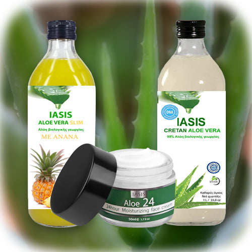 2 Κρητικές Αλόες της επιλογής σας + 1 κρέμα Aloe24 ΔΩΡΟ