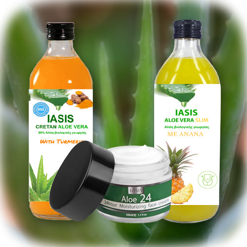 2 Κρητικές Αλόες της επιλογής σας + 1 κρέμα Aloe24 ΔΩΡΟ