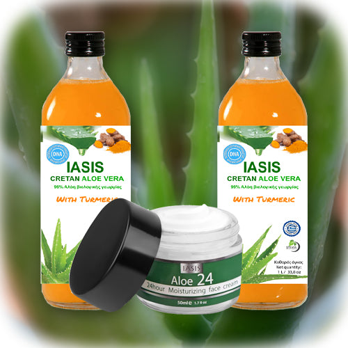 2 Κρητικές Αλόες της επιλογής σας + 1 κρέμα Aloe24 ΔΩΡΟ