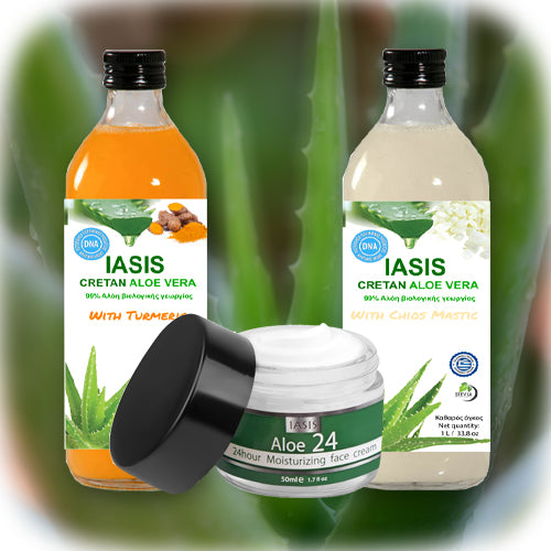 2 Κρητικές Αλόες της επιλογής σας + 1 κρέμα Aloe24 ΔΩΡΟ