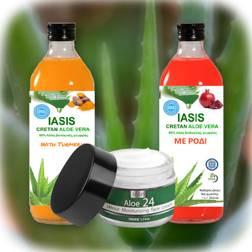 2 Κρητικές Αλόες της επιλογής σας + 1 κρέμα Aloe24 ΔΩΡΟ