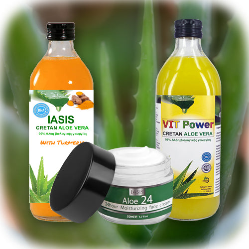 2 Κρητικές Αλόες της επιλογής σας + 1 κρέμα Aloe24 ΔΩΡΟ