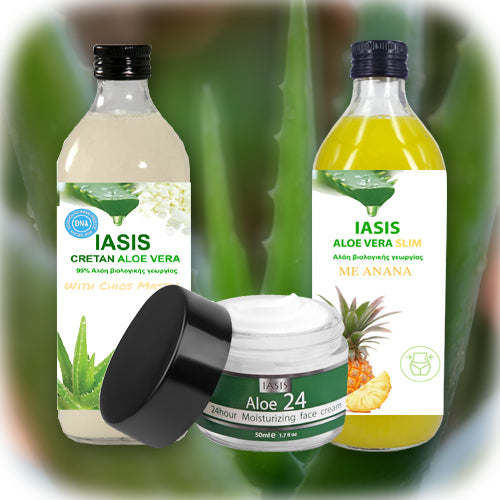 2 Κρητικές Αλόες της επιλογής σας + 1 κρέμα Aloe24 ΔΩΡΟ