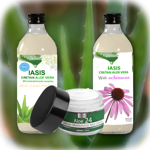 2 Κρητικές Αλόες της επιλογής σας + 1 κρέμα Aloe24 ΔΩΡΟ