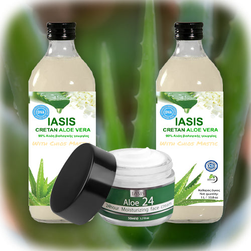 2 Κρητικές Αλόες της επιλογής σας + 1 κρέμα Aloe24 ΔΩΡΟ