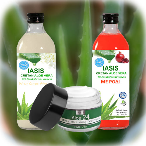 2 Κρητικές Αλόες της επιλογής σας + 1 κρέμα Aloe24 ΔΩΡΟ