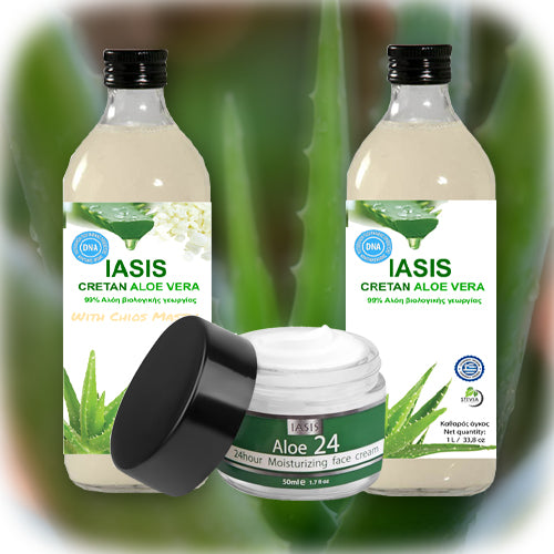 2 Κρητικές Αλόες της επιλογής σας + 1 κρέμα Aloe24 ΔΩΡΟ