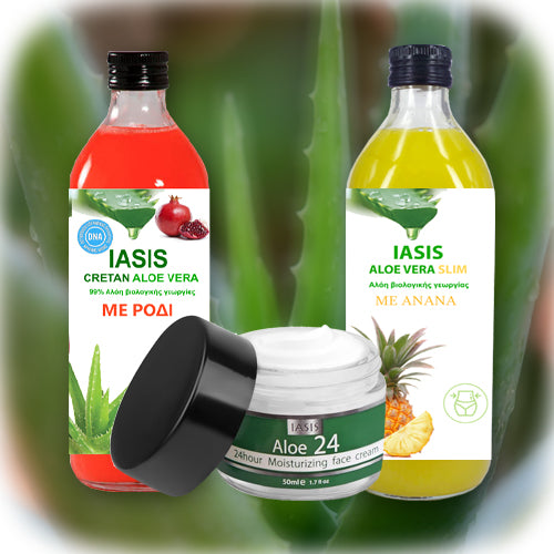 2 Κρητικές Αλόες της επιλογής σας + 1 κρέμα Aloe24 ΔΩΡΟ