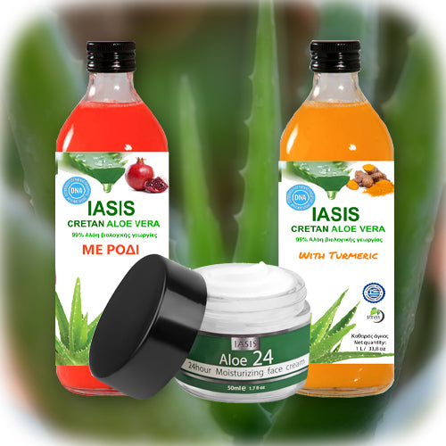 2 Κρητικές Αλόες της επιλογής σας + 1 κρέμα Aloe24 ΔΩΡΟ