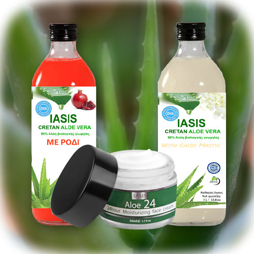 2 Κρητικές Αλόες της επιλογής σας + 1 κρέμα Aloe24 ΔΩΡΟ