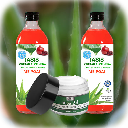 2 Κρητικές Αλόες της επιλογής σας + 1 κρέμα Aloe24 ΔΩΡΟ