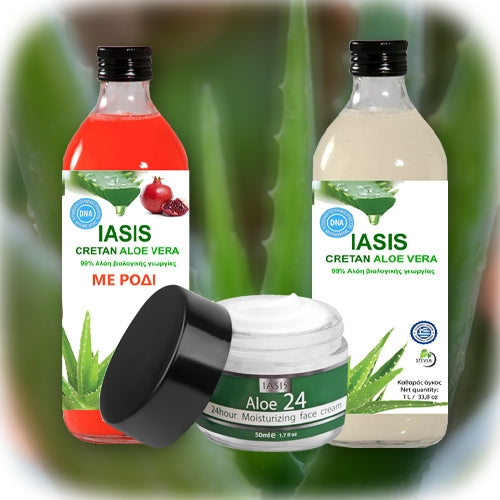 2 Κρητικές Αλόες της επιλογής σας + 1 κρέμα Aloe24 ΔΩΡΟ