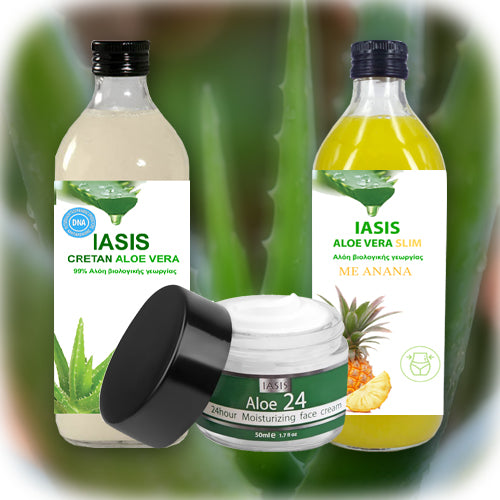2 Κρητικές Αλόες της επιλογής σας + 1 κρέμα Aloe24 ΔΩΡΟ
