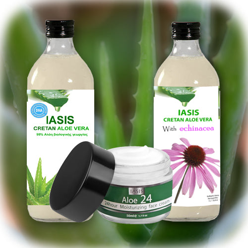 2 Κρητικές Αλόες της επιλογής σας + 1 κρέμα Aloe24 ΔΩΡΟ