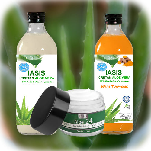 2 Κρητικές Αλόες της επιλογής σας + 1 κρέμα Aloe24 ΔΩΡΟ