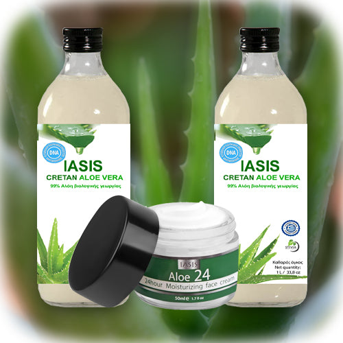 2 Κρητικές Αλόες της επιλογής σας + 1 κρέμα Aloe24 ΔΩΡΟ