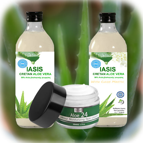 2 Κρητικές Αλόες της επιλογής σας + 1 κρέμα Aloe24 ΔΩΡΟ