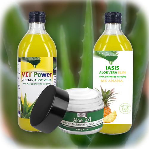 2 Κρητικές Αλόες της επιλογής σας + 1 κρέμα Aloe24 ΔΩΡΟ