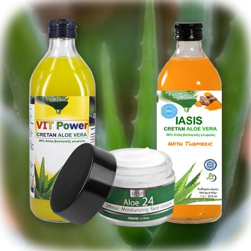 2 Κρητικές Αλόες της επιλογής σας + 1 κρέμα Aloe24 ΔΩΡΟ