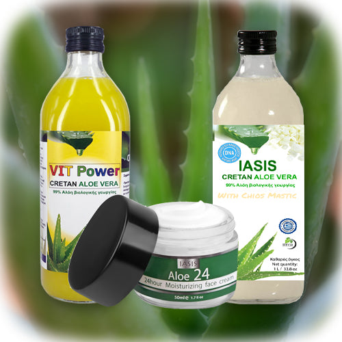 2 Κρητικές Αλόες της επιλογής σας + 1 κρέμα Aloe24 ΔΩΡΟ