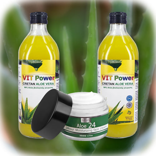 2 Κρητικές Αλόες της επιλογής σας + 1 κρέμα Aloe24 ΔΩΡΟ
